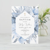 Invitation Elégante Croix d'or et peals fille Baptism Invitat (Debout devant)