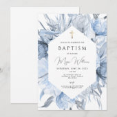 Invitation Elégante Croix d'or et peals fille Baptism Invitat (Devant / Derrière)