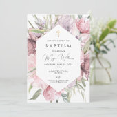 Invitation Elégante Croix d'or et peals fille Baptism Invitat (Debout devant)