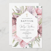 Invitation Elégante Croix d'or et peals fille Baptism Invitat (Devant / Derrière)