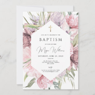 Invitation Elégante Croix d'or et peals fille Baptism Invitat