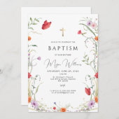 Invitation Elégante Croix d'or et peals fille Baptism Invitat (Devant / Derrière)