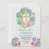 Invitation Elégante Croix d'or OEufs de Pâques Tulipes (Devant)