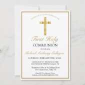 Invitation Elégante Croix d'or Première communion sainte (Devant)