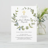 Invitation Elégante Croix d'Or Sainte Communion Verdure (Debout devant)