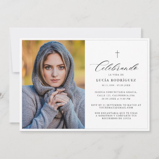Invitation Elégante Croix Espagne funéraire photo (Devant)