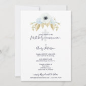 Invitation Elégante Croix Florale Bleue Première Communion Sa (Devant)