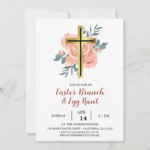 Invitation Elégante croix florale Christian Pâques Brunch