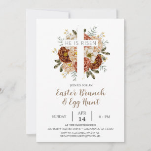 Invitation Elégante croix florale Christian Pâques Brunch