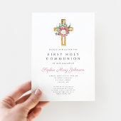 Invitation Elégante Croix Florale Fille Première Communion Ph
