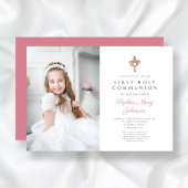 Invitation Elégante Croix Florale Fille Première Communion Ph