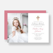 Invitation Elégante Croix Florale Fille Première Communion Ph