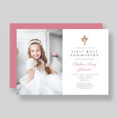 Invitation Elégante Croix Florale Fille Première Communion Ph