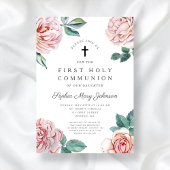 Invitation Elégante Croix Florale Première Communion Fille