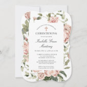 Invitation Elégante croix florale rose poussiéreuse (Devant)