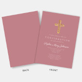 Invitation Élégante Croix religieuse rose Confirmation fille