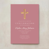 Invitation Élégante Croix religieuse rose Confirmation fille