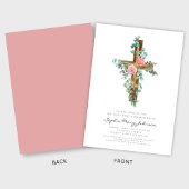 Invitation Elégante Croix rose florale fille première communi