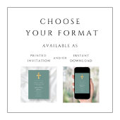 Invitation Elégante Croix Verte Garçon Première Communion Sai