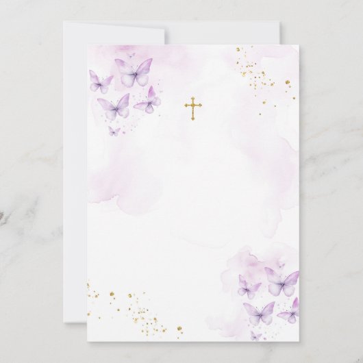 Invitation Élégante Croix violette et or Première communion s (Dos)