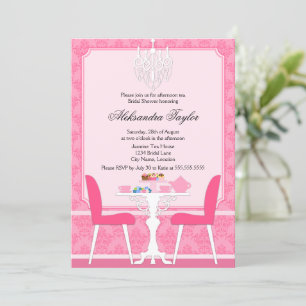 Invitation élégante Damas et chandelier Tea Party