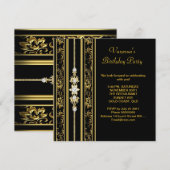 Invitation Elégante Damask Anniversaire Party Gold Black (Devant / Derrière)