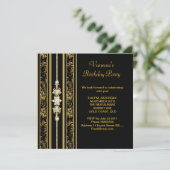 Invitation Elégante Damask Anniversaire Party Gold Black (Debout devant)