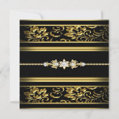 Invitation Elégante Damask Anniversaire Party Gold Black (Dos)