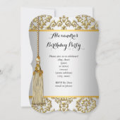 Invitation Elégante Damask Gold Silver White Anniversaire Par (Devant)