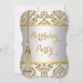 Invitation Elégante Damask Gold Silver White Anniversaire Par (Dos)