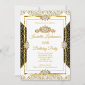 Invitation Elégante Damask Or Blanc Diamond Anniversaire (Devant)