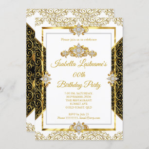 Invitation Elégante Damask Or Blanc Diamond Anniversaire