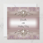 Invitation Elégante Damask Pink Cream Pearl fête d'anniversai (Devant)