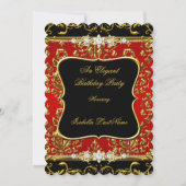 Invitation Elégante Damask Rouge Black Gold fête d'anniversai (Devant)