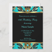 Invitation Elégante Damask Turquoise Blue Gold Black Annivers (Dos)