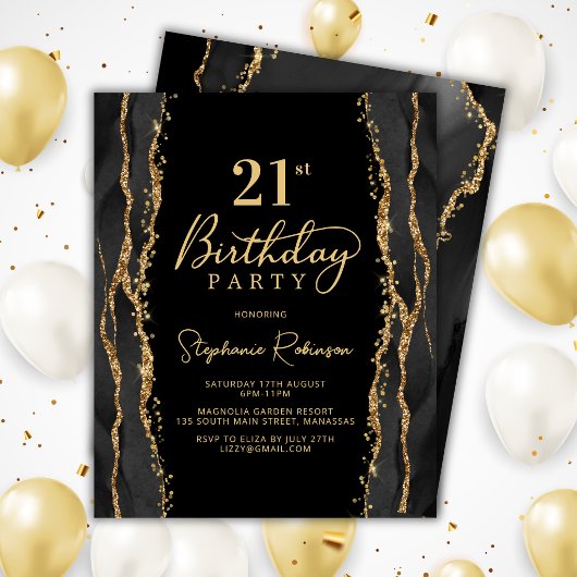 Invitation élégante d'anniversaire 21 ans en agate