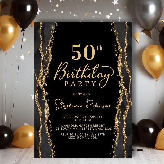 Invitation élégante d'anniversaire 50 ans en Agate
