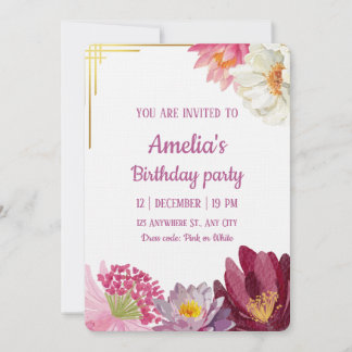 Invitation élégante d'anniversaire à motif floral