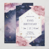 Invitation élégante d'anniversaire céleste – Aquar (Devant / Derrière)