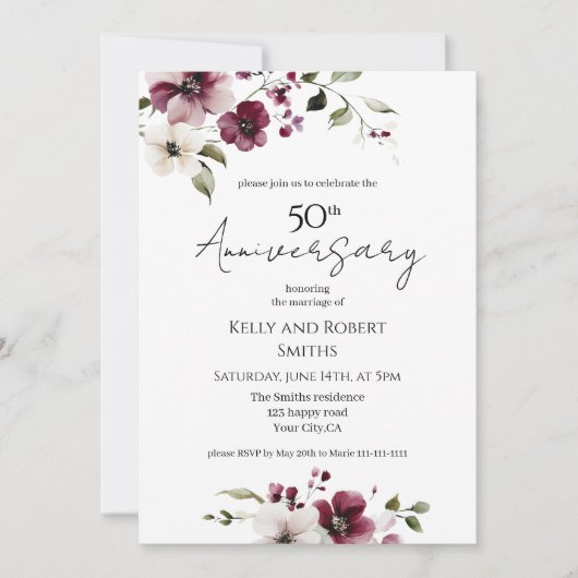 Invitation élégante d'anniversaire de mariage à mo (Devant)
