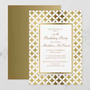 Invitation élégante d'anniversaire en or et blanc