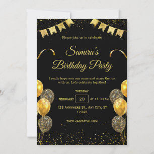 Invitation élégante d'anniversaire noir et or