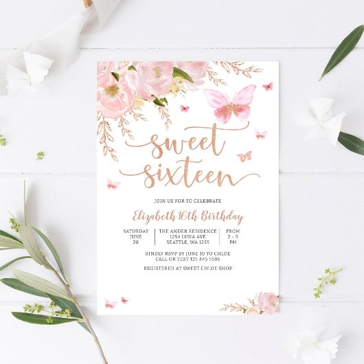 Invitation élégante d'anniversaire pour les seize 
