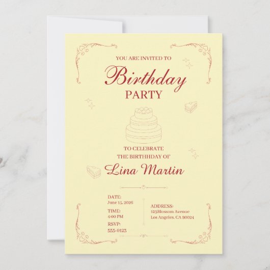 Invitation élégante d'anniversaire rose (Devant)