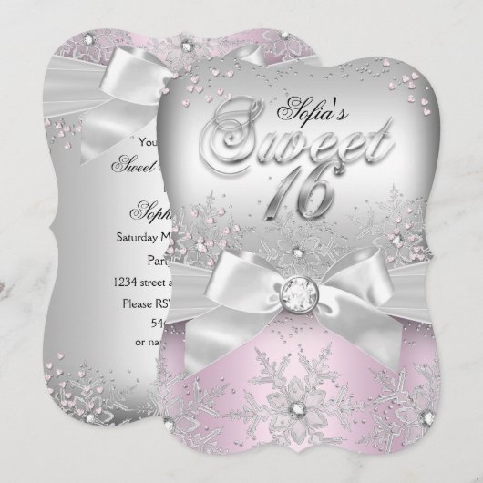 Invitation élégante d'argent arc rose pour un Swee (Devant / Derrière)