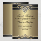 Invitation élégante de 16 ans avec perle dorée pou (Devant / Derrière)