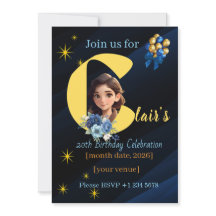 Invitation élégante de 20e anniversaire bleu royal