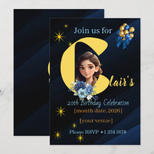 Invitation élégante de 20e anniversaire bleu royal