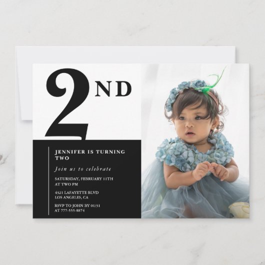 Invitation élégante de 2e anniversaire Fille Chic (Devant)