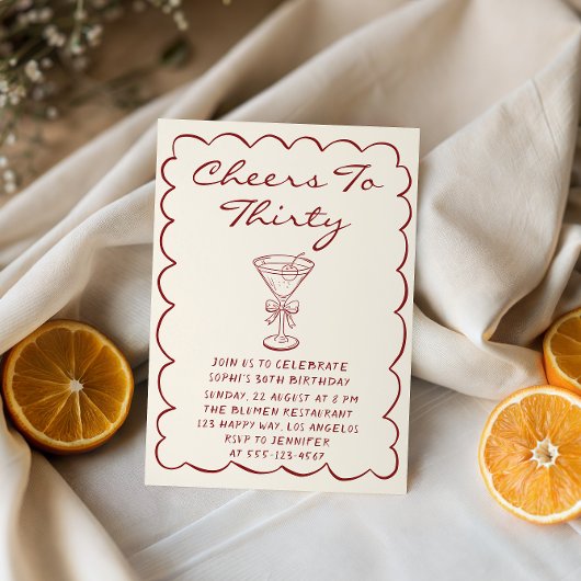 Invitation élégante de 30 ans avec martini « À tre